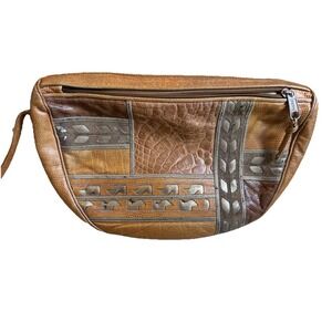 VTG SHARIF leather‎ Snake/alligator/Geometric Texture crossbody Tan/browns 80's
